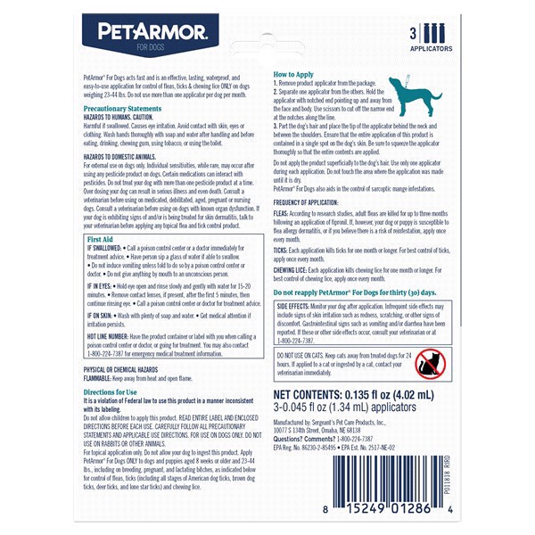 slide 14 of 17, Petarmor Md Dog 3Ct F&T So 23-44Lb, 3 ct