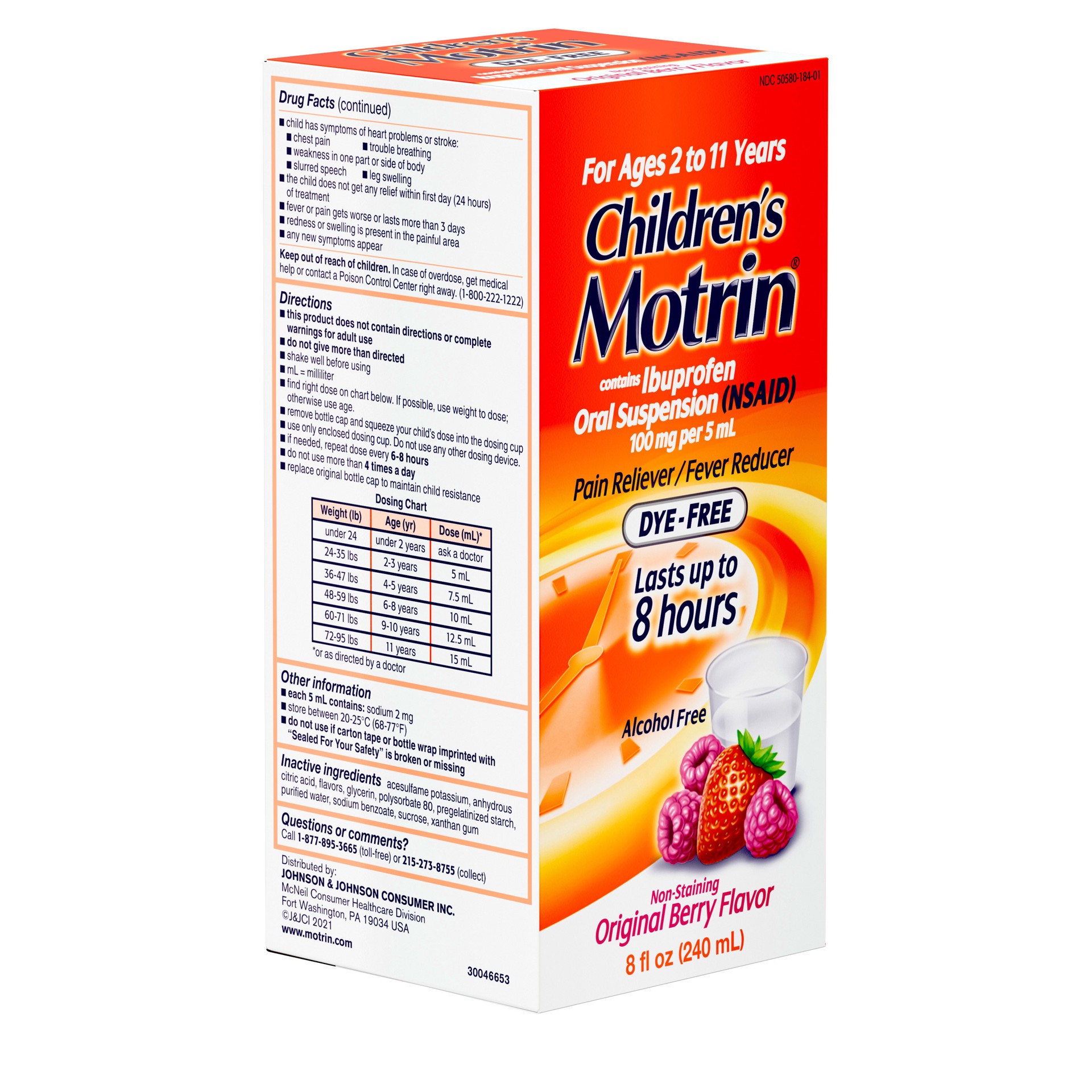 slide 3 of 9, Children's Motrin Oral Suspension Dye-Free Berry Liquid, 8 fl oz