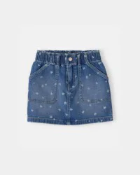 Oshkosh Girls Floral Denim Utility Skirt - Dark Wash Blue 6-6X