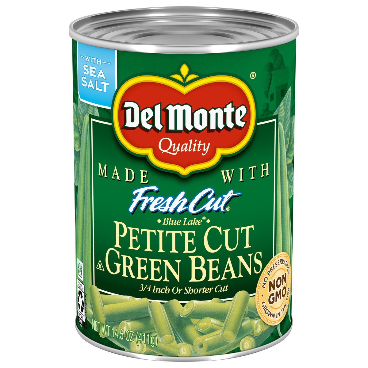 slide 1 of 9, DEL MONTE BLUE LAKE Petite Cut Green Beans, Canned Vegetables, 14.5 oz Can, 14.5 oz