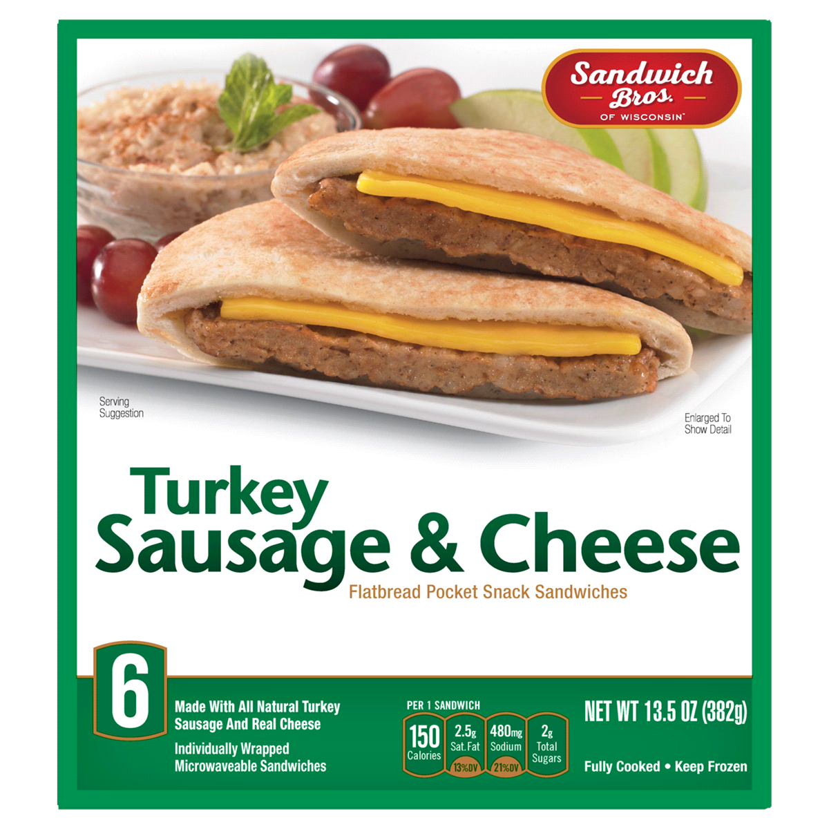 slide 1 of 1, Sandwich Bros. Flatbread Pocket Sandwiches Turkey Sausage & Cheese, 6 ct; 13.5 oz