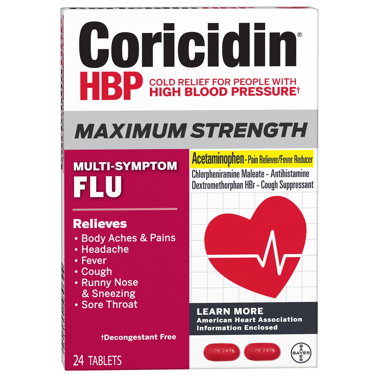 slide 6 of 8, Coricidin Tablets Maximum Strength Multi-Symptom Flu 24 ea Box, 24 ct