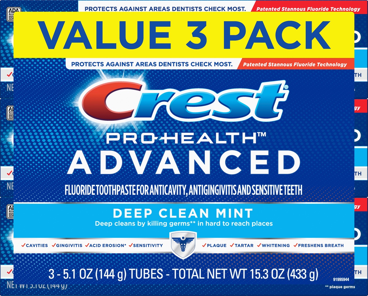 slide 3 of 5, Crest Pro-Health Value 3 Pack Advanced Fluoride Deep Clean Mint Toothpaste 3 ea, 3 ct; 5.1 oz