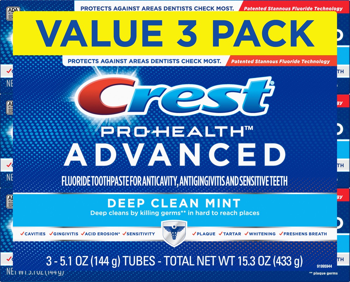 slide 3 of 3, Crest Pro-Health Advanced Deep Clean Toothpaste, Mint, 3 ct; 5.1 oz