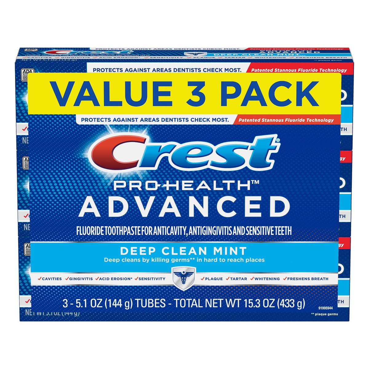 slide 5 of 5, Crest Pro-Health Value 3 Pack Advanced Fluoride Deep Clean Mint Toothpaste 3 ea, 3 ct; 5.1 oz