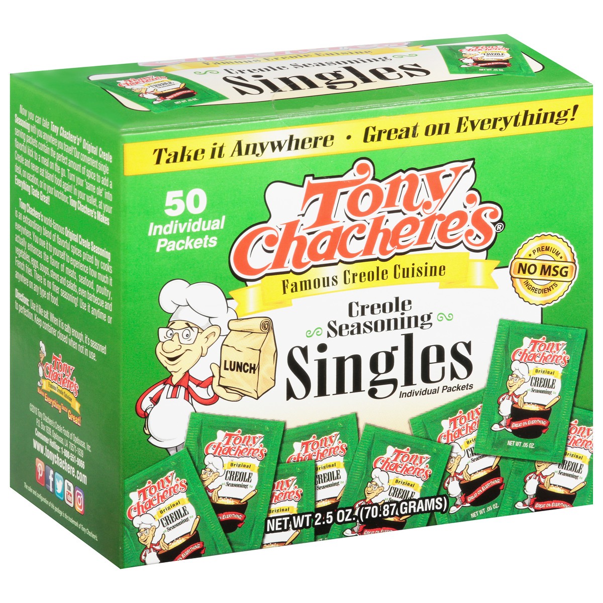 slide 2 of 14, Tony Chachere's Creole Singles Seasoning 50 Packets, 50 ct