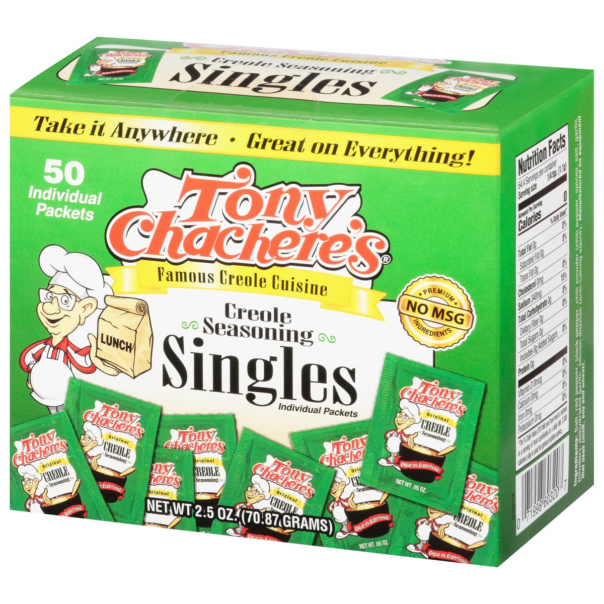slide 12 of 14, Tony Chachere's Creole Singles Seasoning 50 Packets, 50 ct