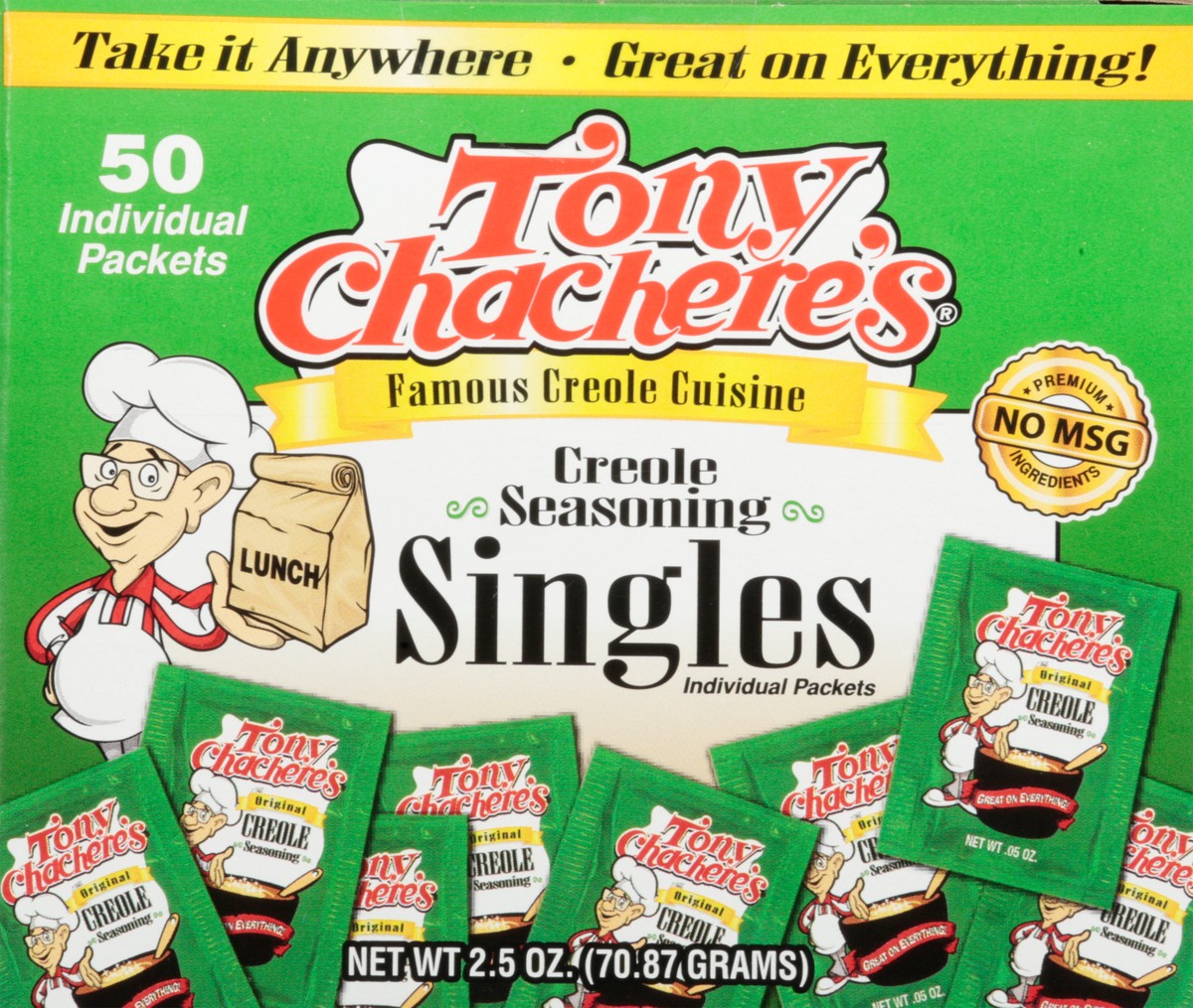 slide 8 of 14, Tony Chachere's Creole Singles Seasoning 50 Packets, 50 ct