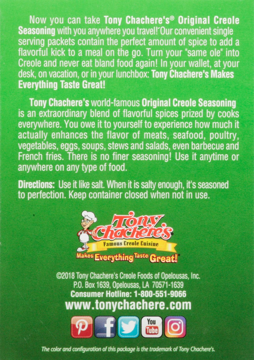 slide 3 of 14, Tony Chachere's Creole Singles Seasoning 50 Packets, 50 ct
