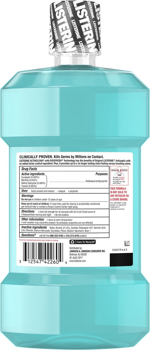 slide 3 of 7, Listerine Ultraclean Artic Mint Antiseptic Mouthwash - 33.81 fl oz, 1 liter