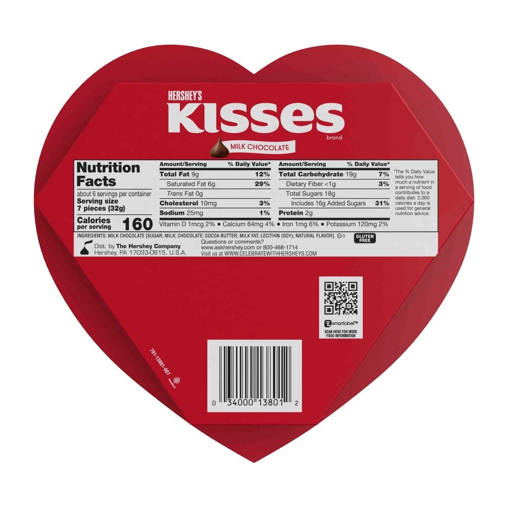 Hershey's Valentine's Milk Chocolate Kisses Heart Box 7 Oz 