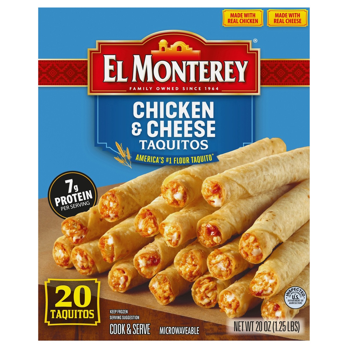 slide 1 of 9, El Monterey Chicken & Cheese Flour Taquitos 20 ct, 20 oz (Frozen), 20 oz