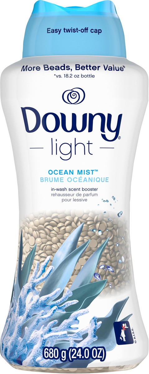 slide 2 of 7, Downy Light Laundry Scent Booster Beads, Ocean Mist Scent, 24 OZ, In-wash fabric beads designed to be gentle with a light boost of scent, No Heavy Perfumes, 1.5 lb