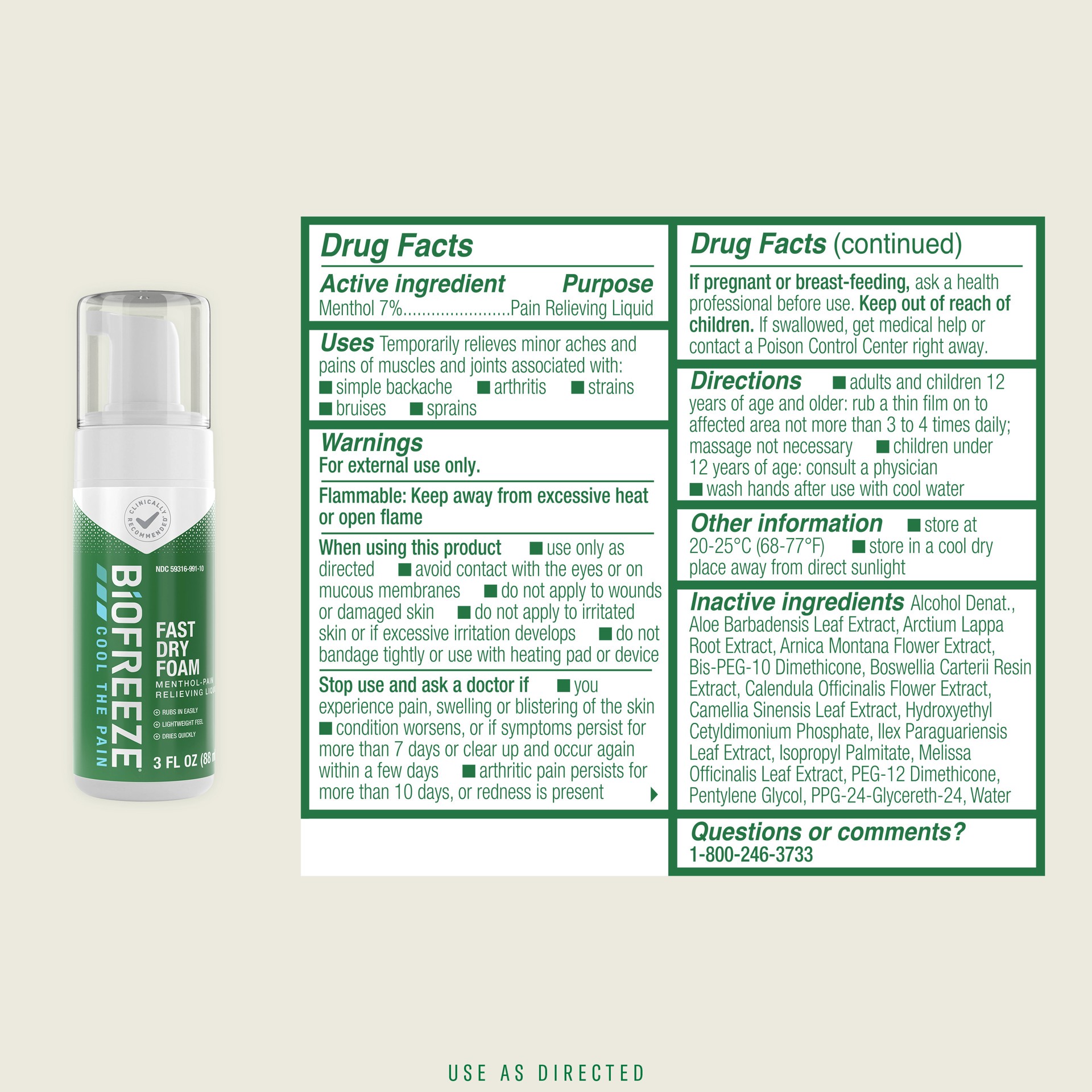 slide 2 of 5, Biofreeze Pain Relief Foam, 3 oz