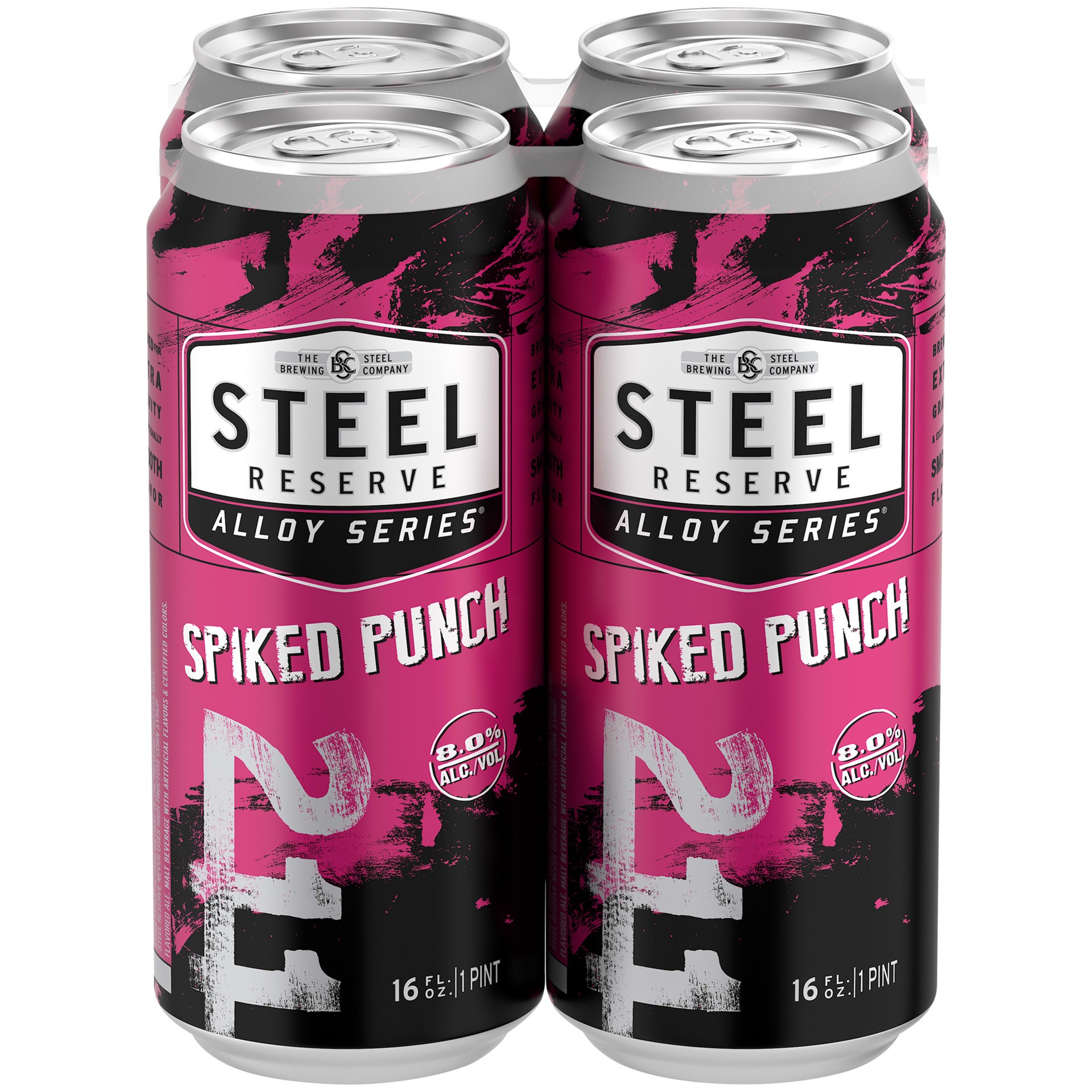 slide 3 of 5, Steel Reserve Spiked Punch, Alloy Series, Flavored Malt Beverage, 4 Pack, 16 fl. oz. Cans, 8% ABV, 16 fl oz