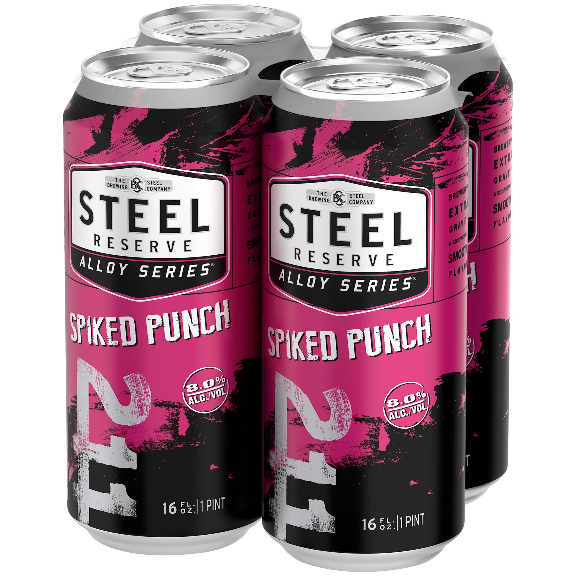 slide 5 of 5, Steel Reserve Spiked Punch, Alloy Series, Flavored Malt Beverage, 4 Pack, 16 fl. oz. Cans, 8% ABV, 16 fl oz