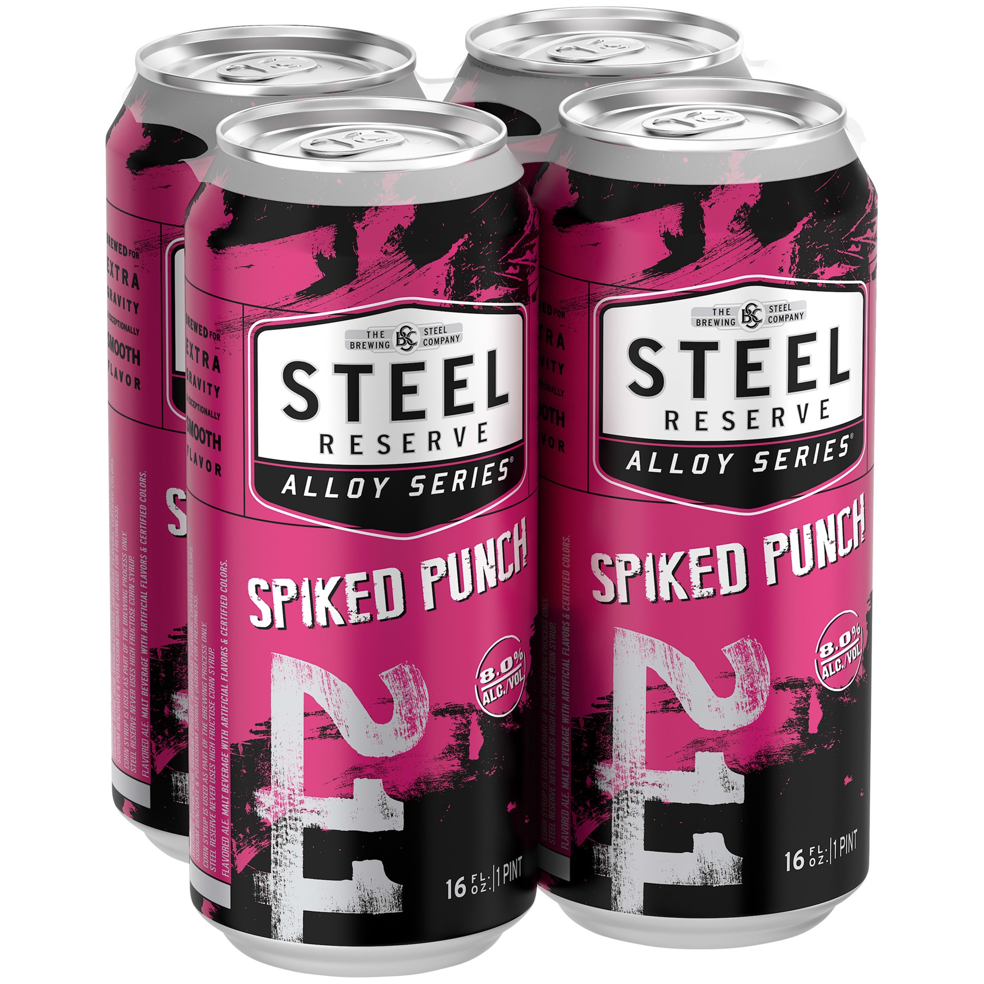 slide 1 of 5, Steel Reserve Spiked Punch, Alloy Series, Flavored Malt Beverage, 4 Pack, 16 fl. oz. Cans, 8% ABV, 16 fl oz