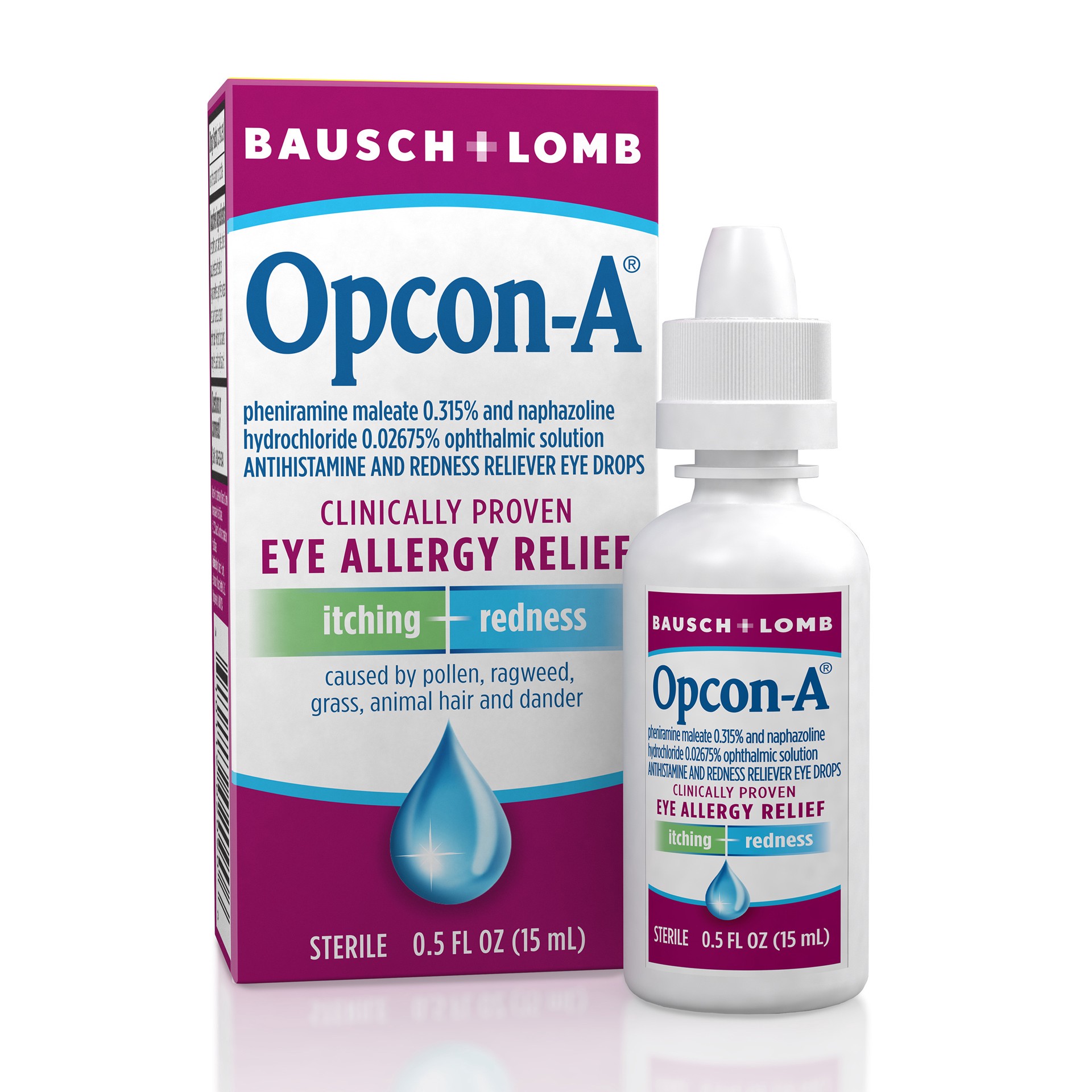 slide 1 of 13, Opcon-A Allergy Eye Drops by Bausch + Lomb, for Itch and Redness Relief, Red and Itchy Eyes Antihistamine Eye Drop, Clinically Proven Treatment, 0.5 Fl Oz, 0.50 fl oz