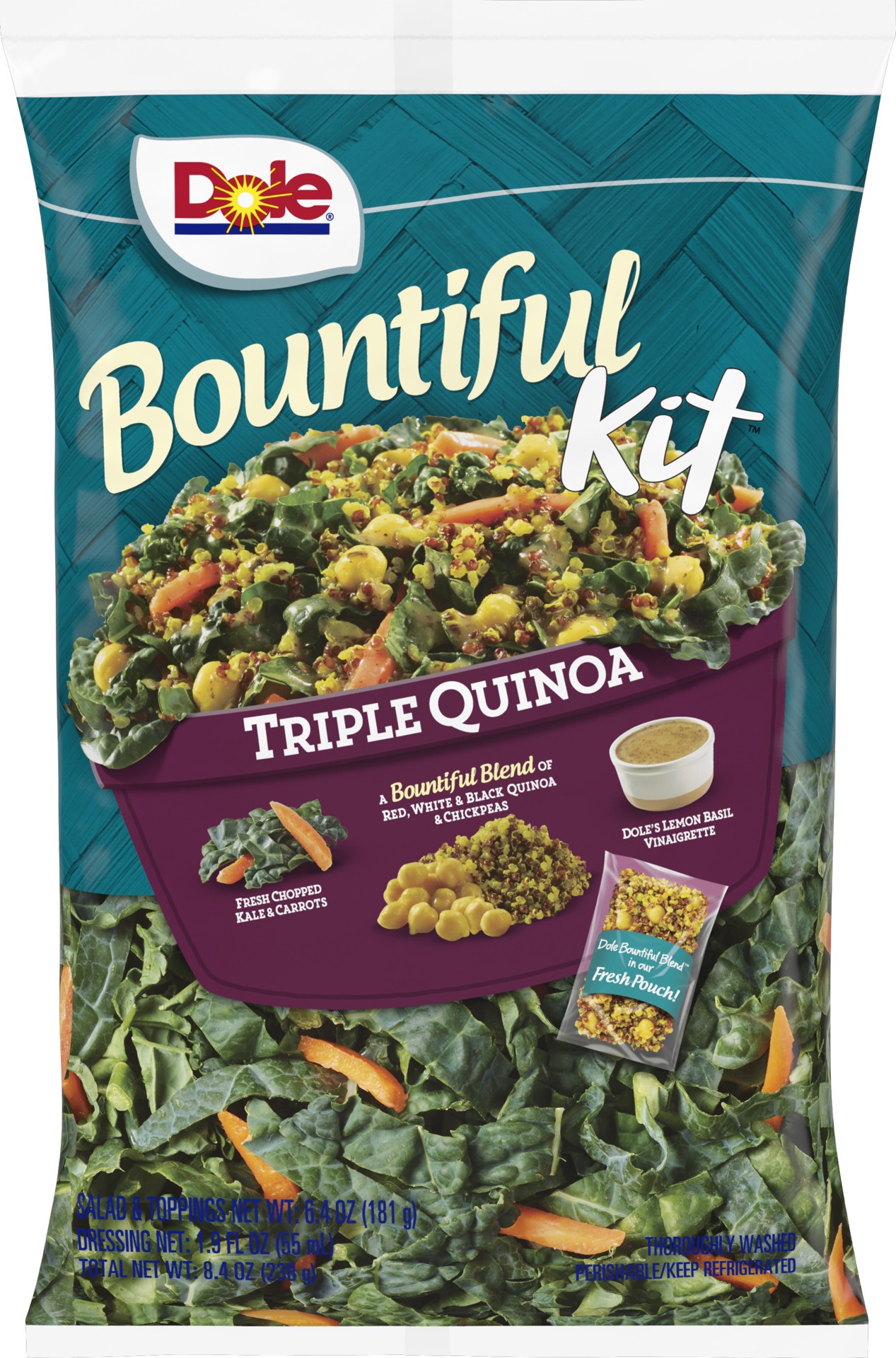 slide 1 of 1, Dole Triple Quinoa Bountiful Salad Kit, 6.4 oz