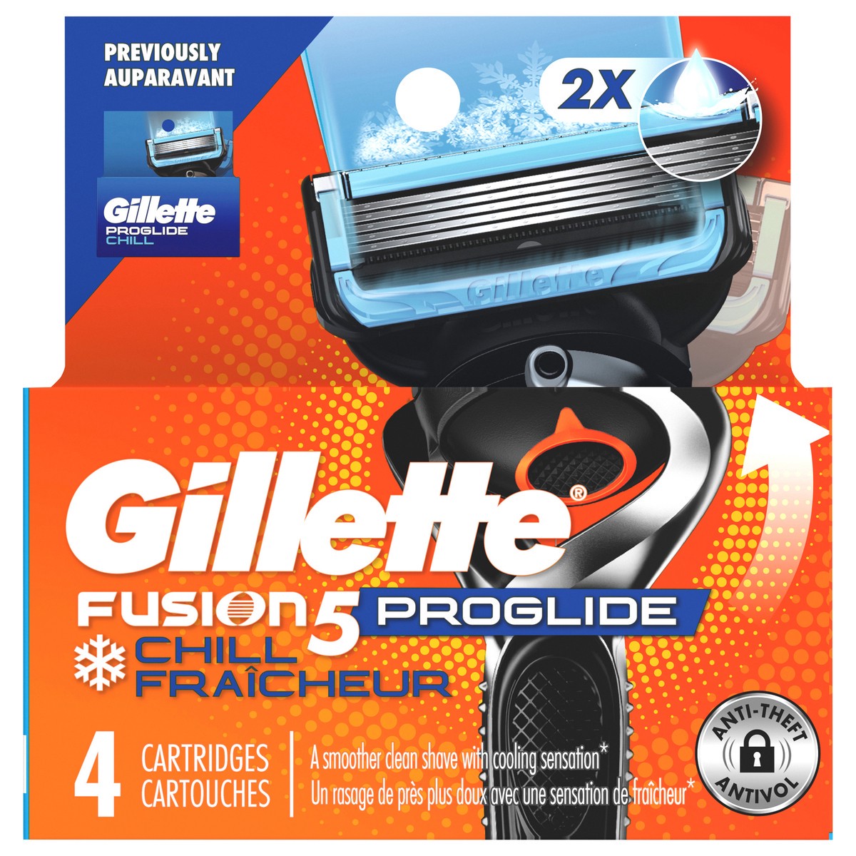 slide 1 of 3, Fusion5 ProGlide Chill Razor Refills, 4 Razor Cartridges for Flexball Handle, 5-Blade Razor Blades, 2x Cooling Lubrication, 4 ct