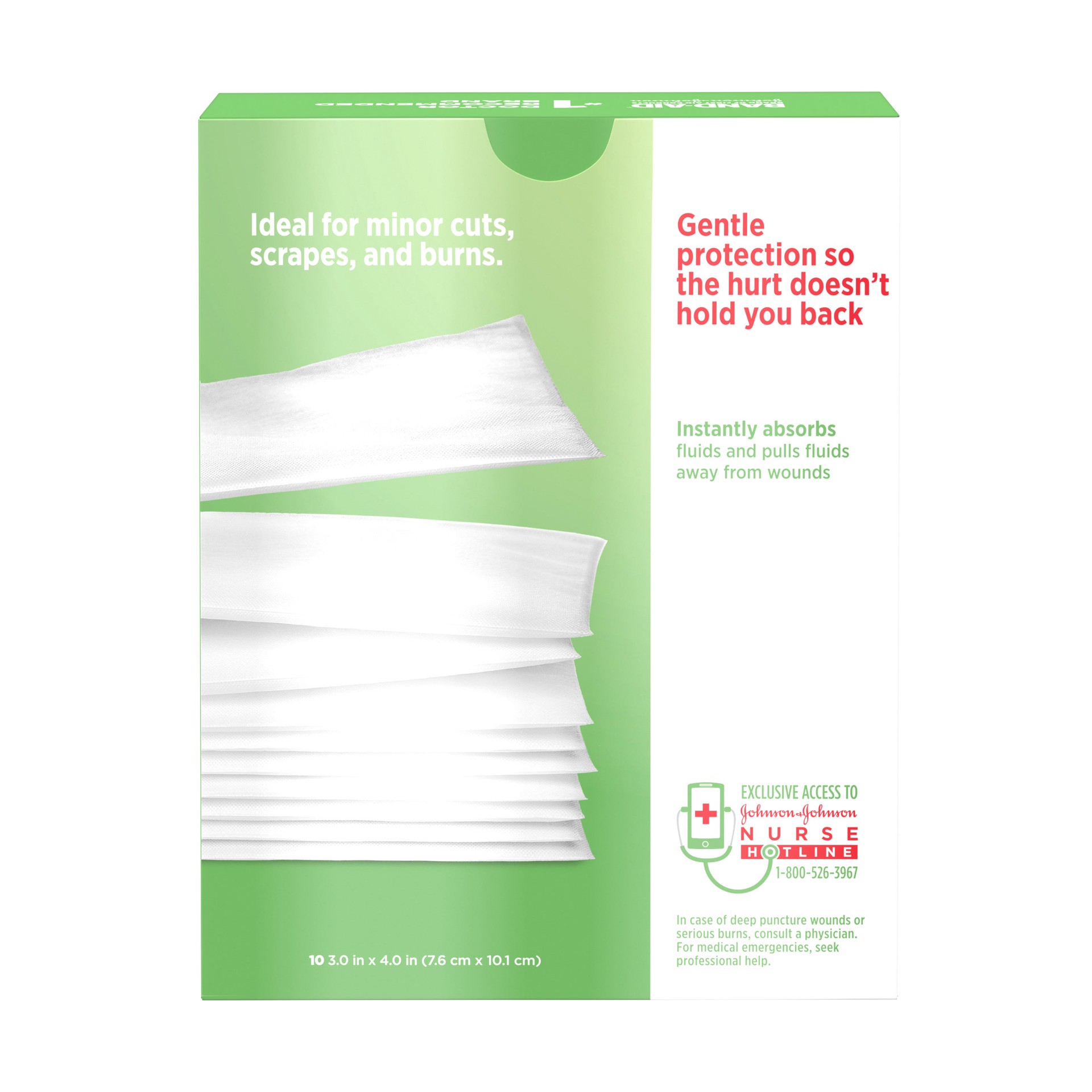 slide 7 of 7, BAND-AID Hurt-Free Non-Stick Pads with Hurt-Free Design for Wound Care & Wound Protection, Highly-Absorbent Individually-Wrapped Sterile Pads, Large Size, 3 inches x 4 inches, 10 ct