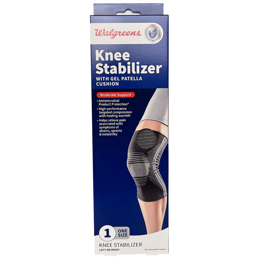 slide 1 of 3, Walgreens Knee Stabilizer With Gel Patella Cushion One Size, 1 ct