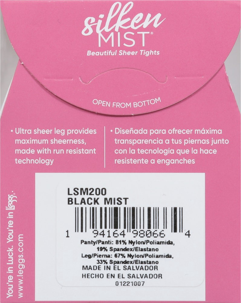 slide 4 of 4, L'Eggs Ultra Sheer Run Resist Control Top Sheer Toe - Black Mist, 1 ct