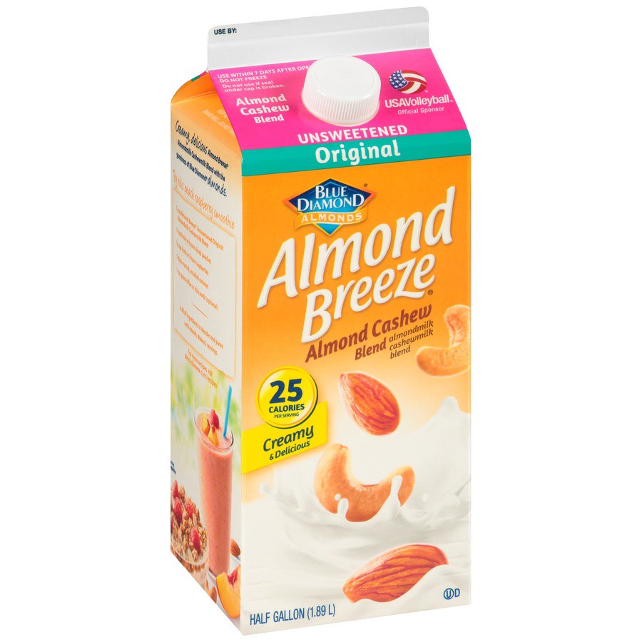 slide 8 of 8, Blue Diamond Almond Breeze Unsweetened Original Almond Milk Cashew Milk Blend, 64 oz