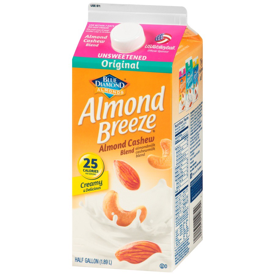 slide 4 of 8, Blue Diamond Almond Breeze Unsweetened Original Almond Milk Cashew Milk Blend, 64 oz