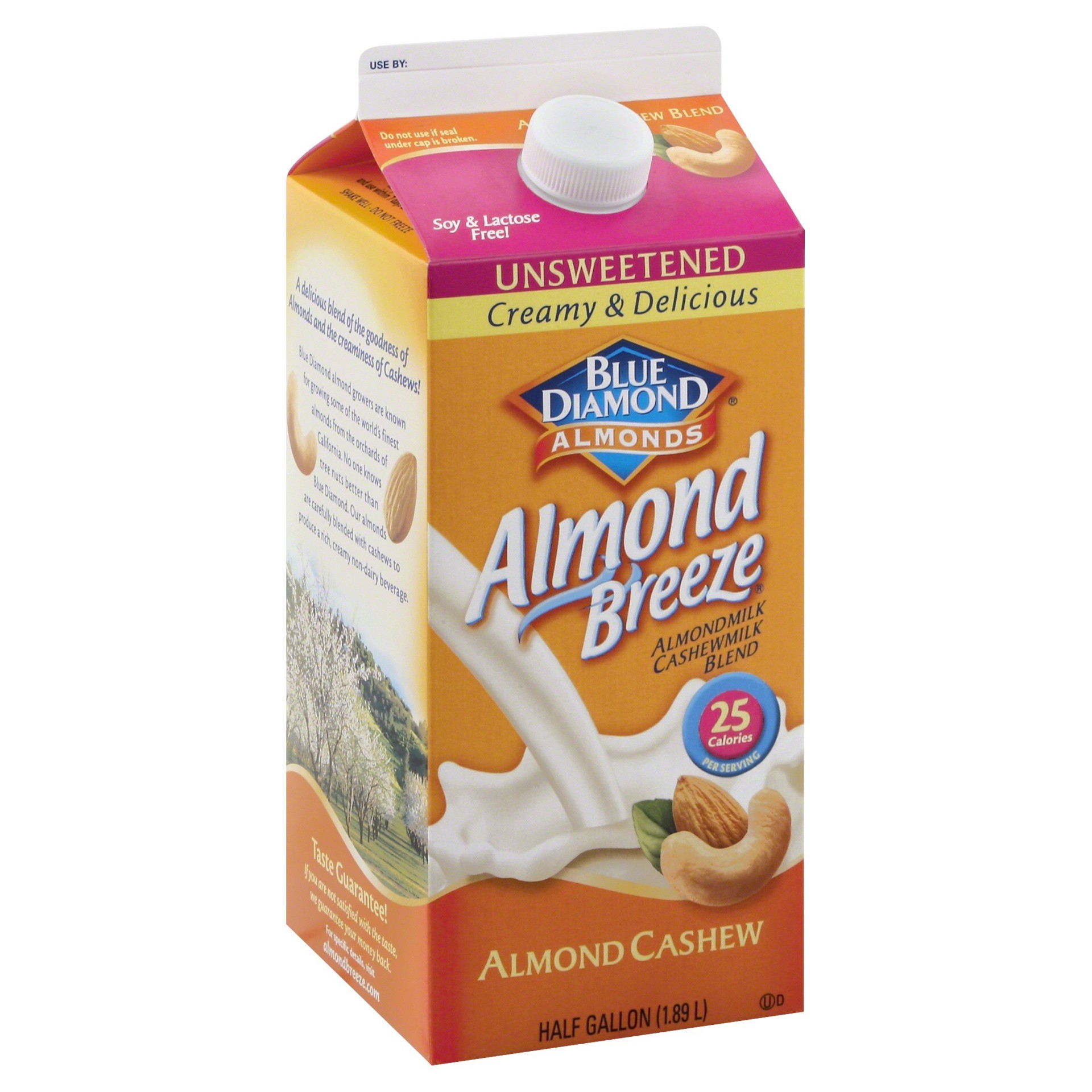 slide 1 of 8, Blue Diamond Almond Breeze Unsweetened Original Almond Milk Cashew Milk Blend, 64 oz