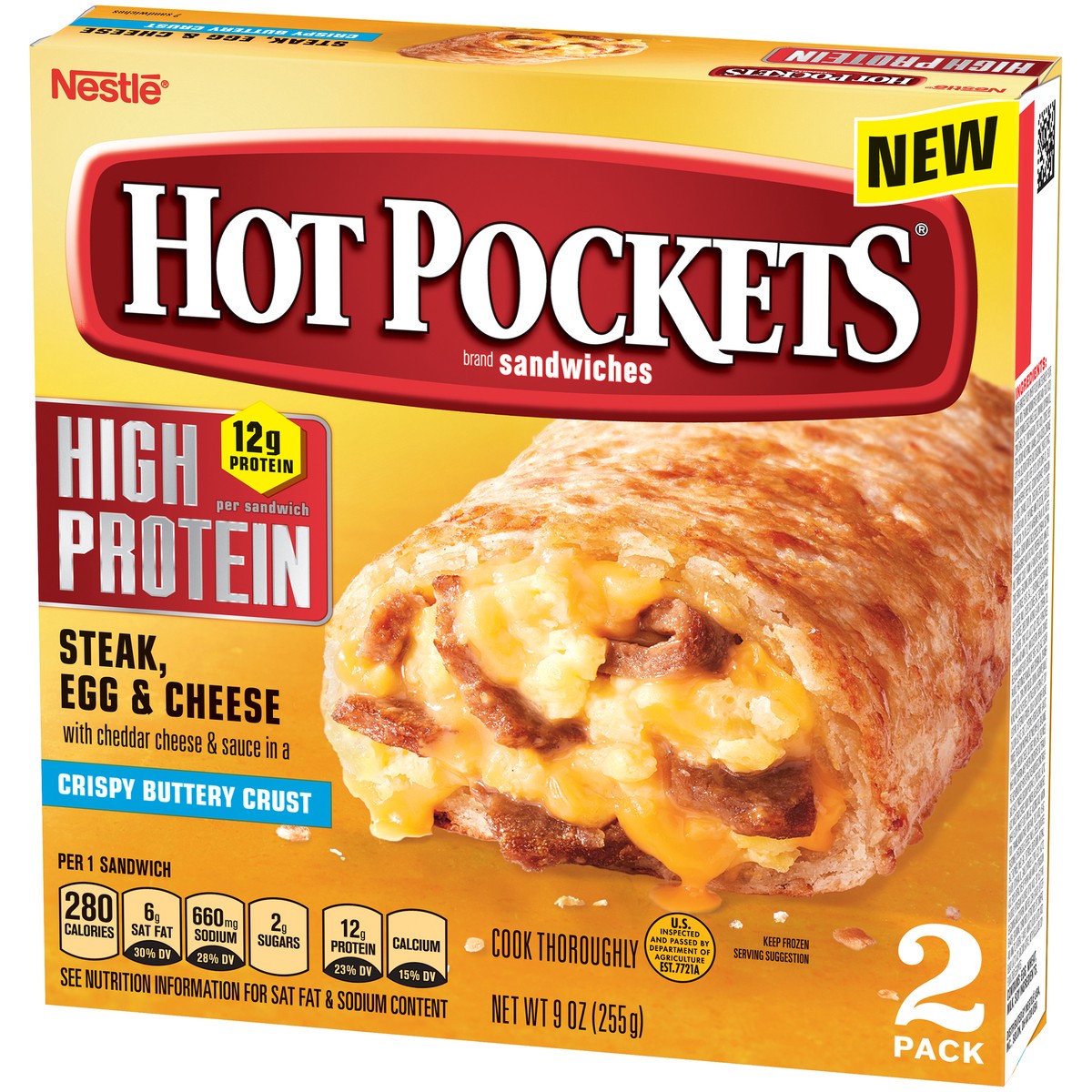 slide 2 of 14, Hot Pockets High Protein Steak, Egg & Cheese Frozen Breakfast Sandwiches, 9 oz