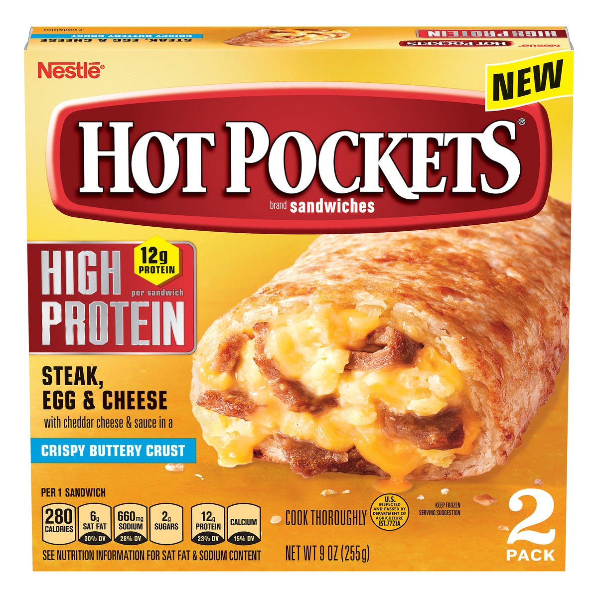 slide 7 of 14, Hot Pockets High Protein Steak, Egg & Cheese Frozen Breakfast Sandwiches, 9 oz