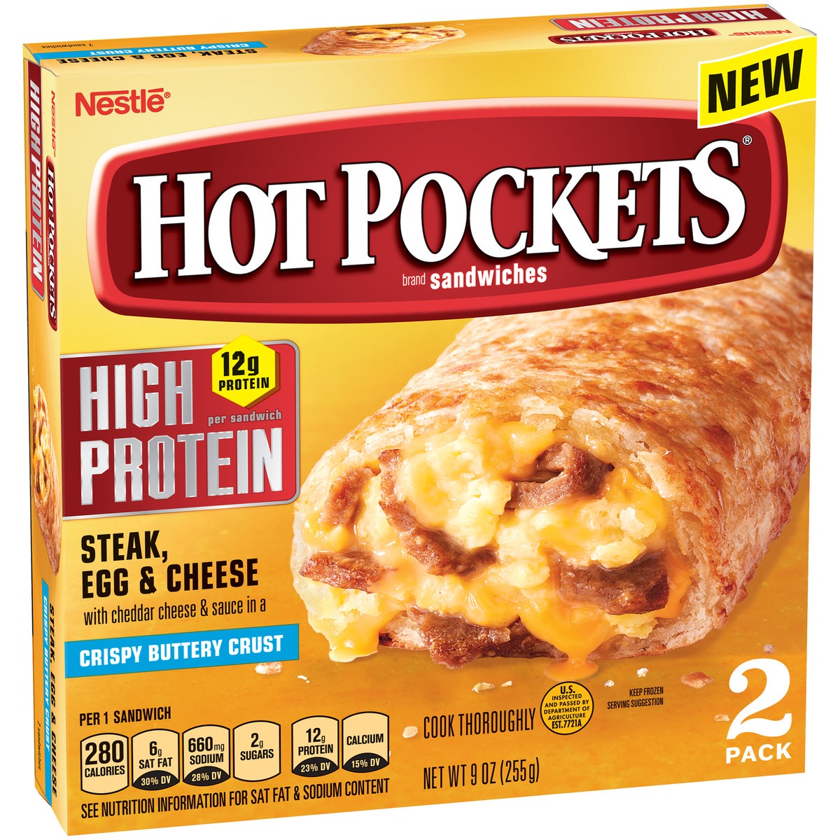 slide 8 of 14, Hot Pockets High Protein Steak, Egg & Cheese Frozen Breakfast Sandwiches, 9 oz