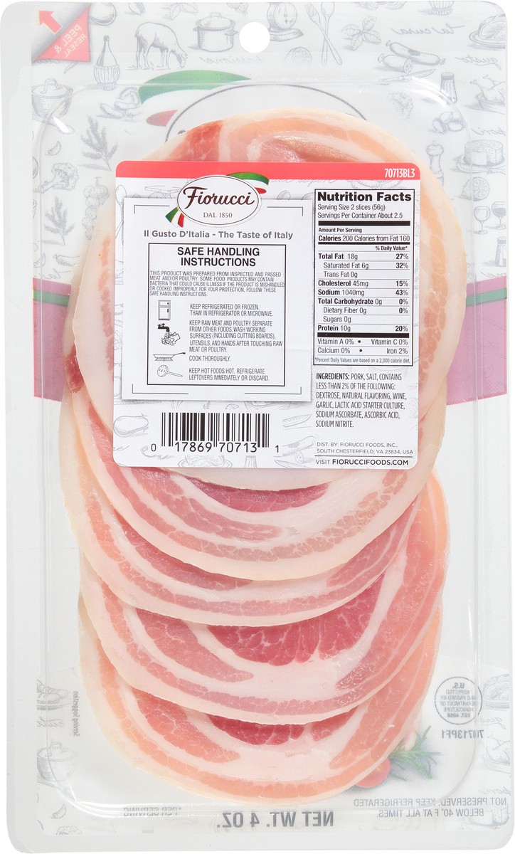 slide 13 of 14, Fiorucci Sliced Pancetta, 4 oz