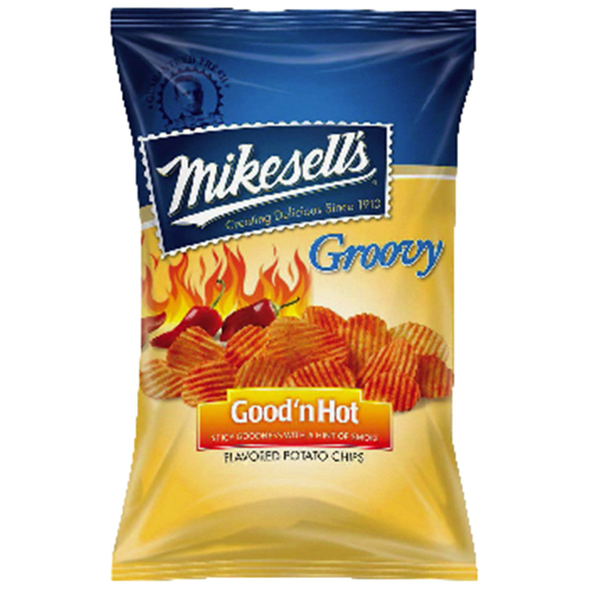 slide 1 of 1, Mikesell's Groovy Good'n Hot Flavored Potato Chips, 10 oz
