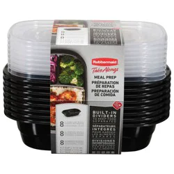 Rubbermaid TakeAlongs 4.7 Cup 3 Compartment Divided Rectangles Containers & Lids 8 ea