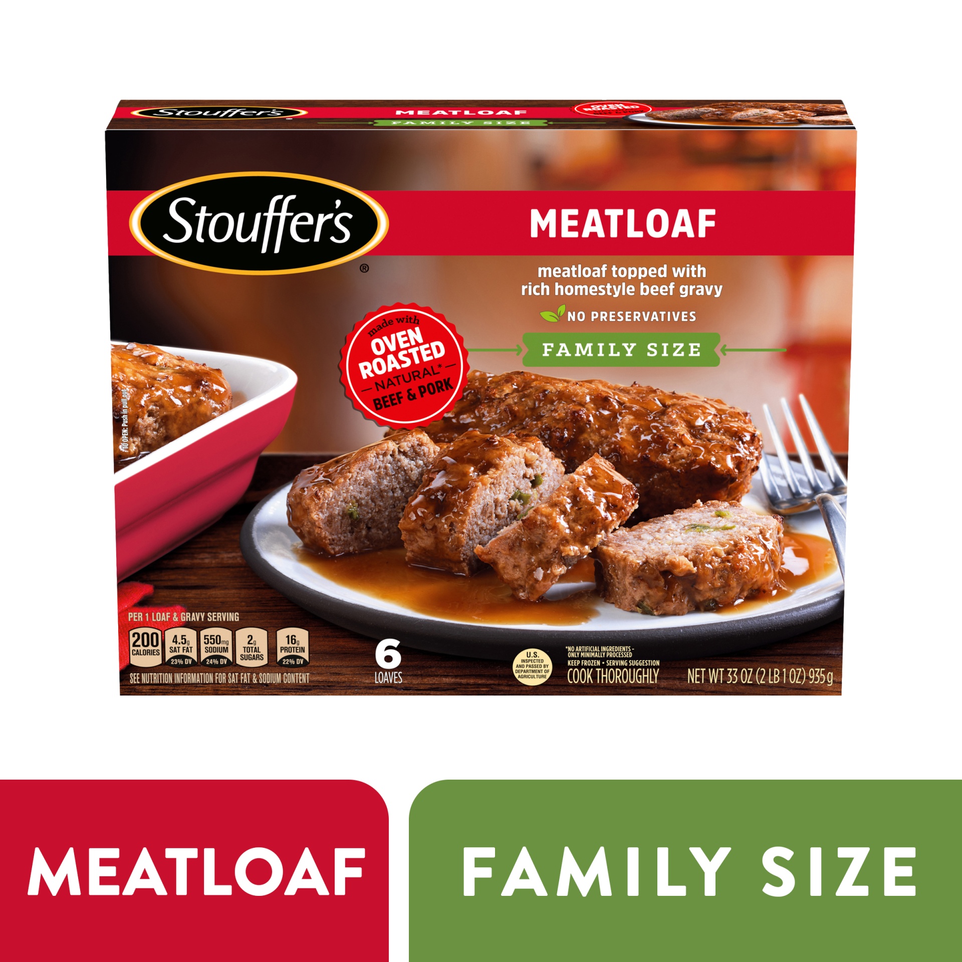 slide 1 of 6, Stouffer's Family Size Meatloaf Frozen Meal, 33 oz