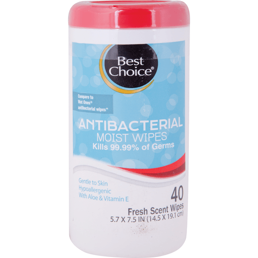 slide 1 of 1, Best Choice Antibacterial Moist Wipes, 40 ct