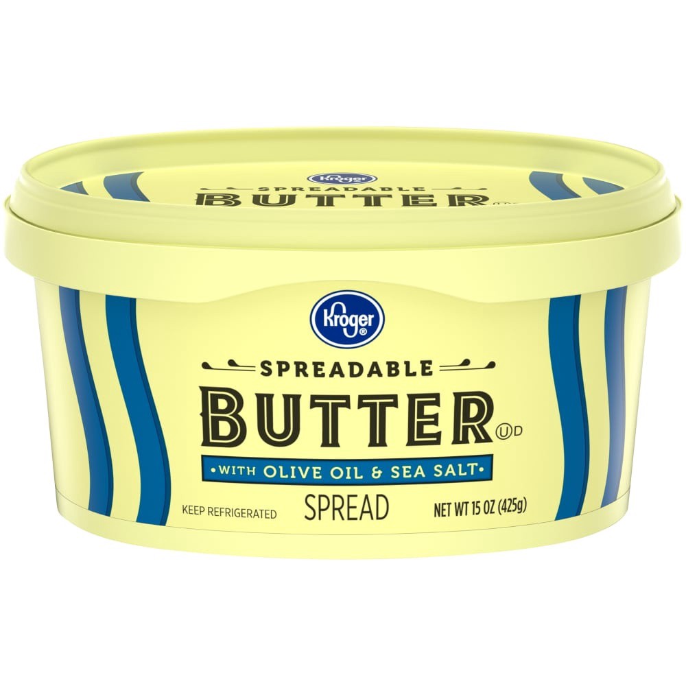 slide 1 of 5, Kroger Spreadable Butter With Olive Oil & Sea Salt, 15 oz