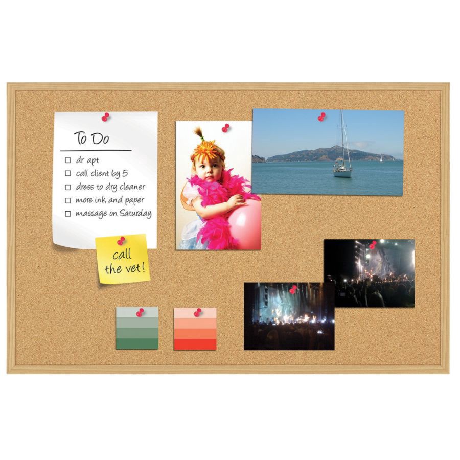 slide 2 of 2, FORAY Cork Board Tan Cork, Light Oak Frame, 18 in x 24 in