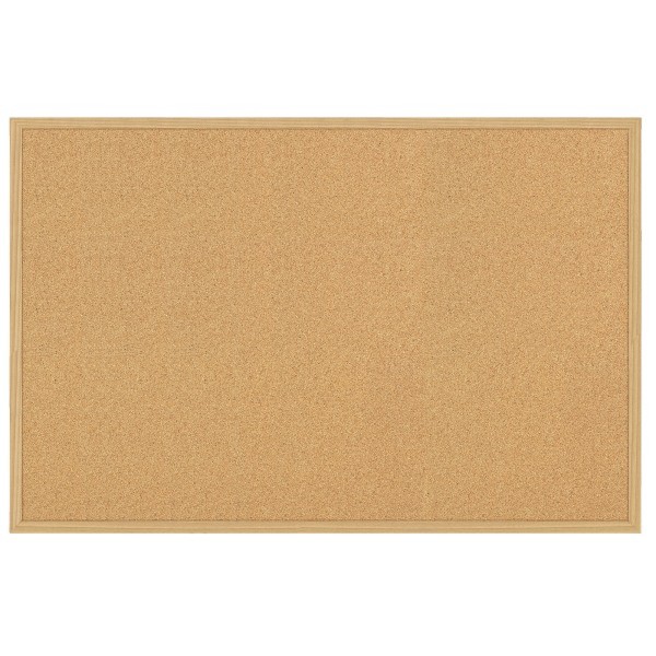 slide 1 of 2, FORAY Cork Board Tan Cork, Light Oak Frame, 18 in x 24 in