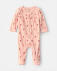 Carter's Baby Girl Floral 2-Way Zip Sleep & Play Pajama - Orange, 6M