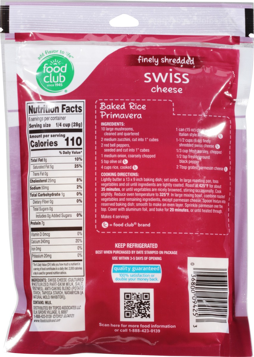 slide 7 of 13, Food Club Fine Shred Swiss Chse, 6 oz