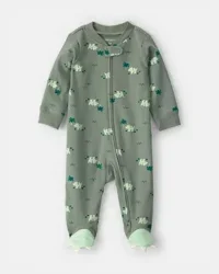 Carters Baby Boy Dinosaur 2-Way Zip 100% Cotton Sleep & Play Pajama - Green Green 6M