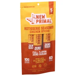 New Primal Zero Sugar Rotisserie Seasoned Chicken Sticks 5 - 1 oz Sticks