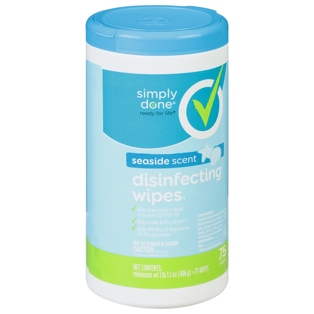 slide 9 of 10, Simply Done Seaside Scent Disinfecting Wipes 75 ea, 75 ct