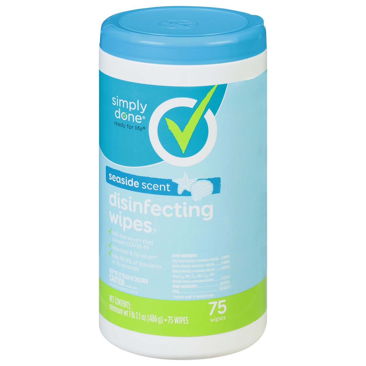 slide 3 of 10, Simply Done Seaside Scent Disinfecting Wipes 75 ea, 75 ct