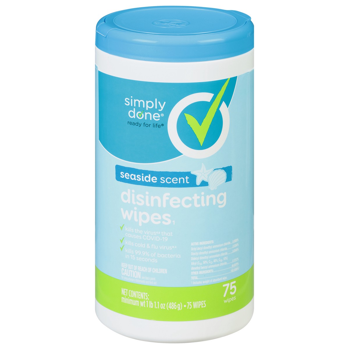 slide 1 of 10, Simply Done Seaside Scent Disinfecting Wipes 75 ea, 75 ct