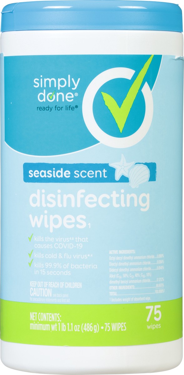 slide 5 of 10, Simply Done Seaside Scent Disinfecting Wipes 75 ea, 75 ct