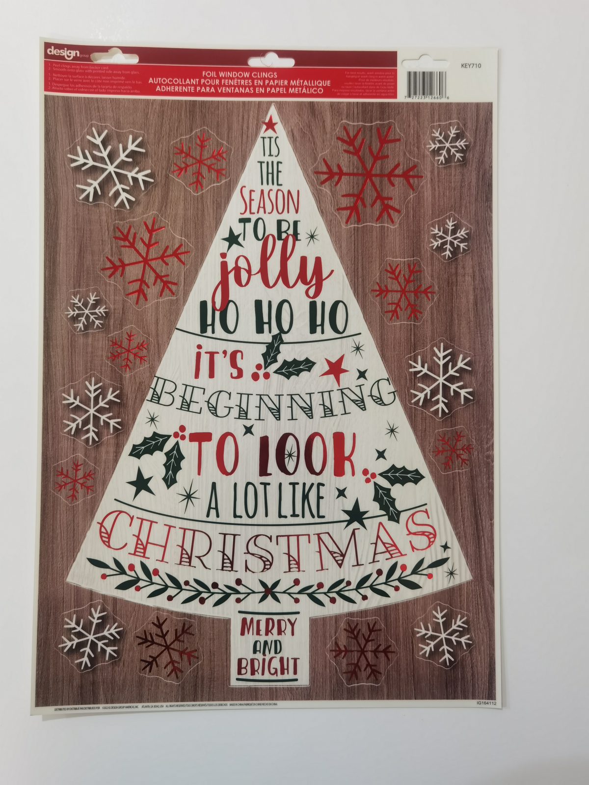 slide 1 of 1, IG Design Group Christmas Holographic Window Cling, 12in x 17in, 12 in